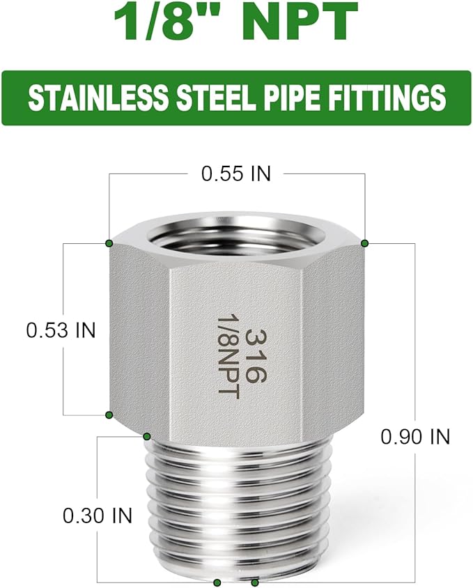 TAISHER 5PCS Forging of 316L Stainless Steel Pipe Fitting, Reducer Adapter, 1/8" NPT Male x 1/8" NPT Female, Reducing Pipe Adapter Fitting
