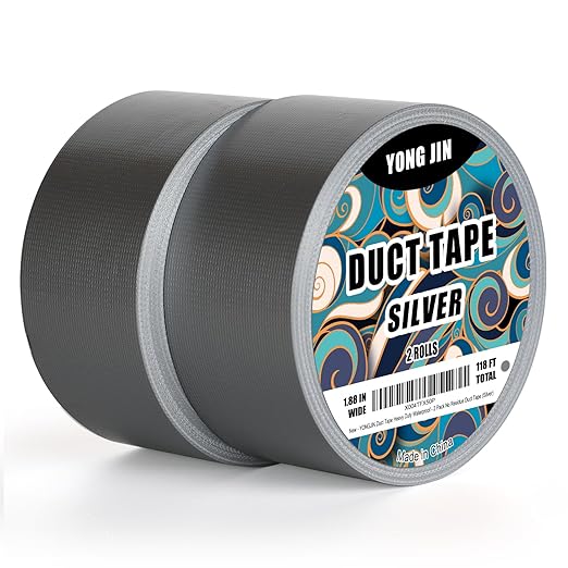 YONGJIN Silver Duct Tape Waterproof - 2 Pack Tear by Hand, No Residue, Multi-Purpose Duct Tape Bulk for Indoor Outdoor Repairs, DIY, Packaging, and Crafts, 2 Inch x 40 Yards Total