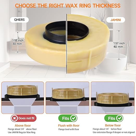 Jamini Extra Thick Toilet Wax Ring Replacement Kit – Universal Wax Seal Fits 3" & 4" Drain Pipes, Includes Bolts & Washers, Easy DIY Installation, Compatible with Below-Floor or Level Flanges