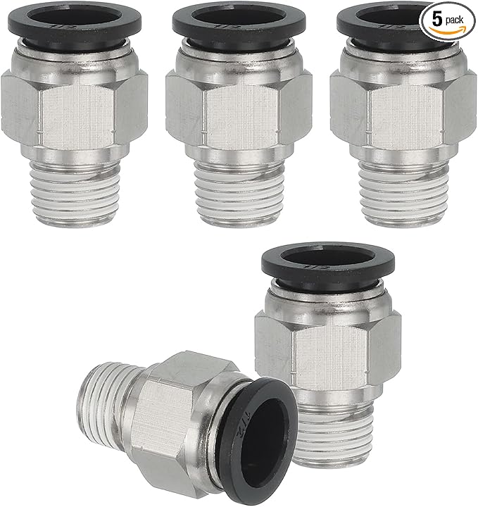 MECCANIXITY 5 Pcs NPT Push to Connect Air Fittings, Male Straight 1/2" Tube OD x 1/4" NPT Thread Air Quick Connector Coupling Adapter for Gas Hose Pneumatic Tools Black