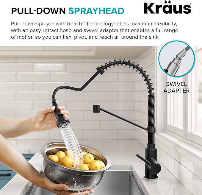 KRAUS Bolden Commercial Style Pull Down Kitchen Faucet and Water Filter Faucet Combo in Spot-Free Stainless Steel, KPF-1610-FF-104SFS