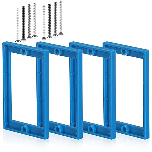 OwnMy 4PCS 1/4" Electrical Outlet Box Extenders, 1 Gang Electric Box Extenders with 8 Screws, Single Gang Receptacle Outlet Extenders for Electrical Box and Power Socket Switch, Blue