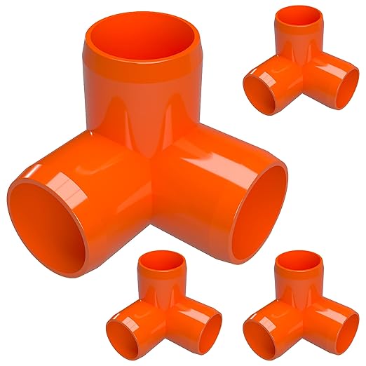 FORMUFIT 1-1/4" 3-Way Elbow Furniture Grade PVC Fitting in Orange, Made in USA, UV-Resistant, Impact-Proof, 1.660" Actual Socket Diameter (Pack of 4)