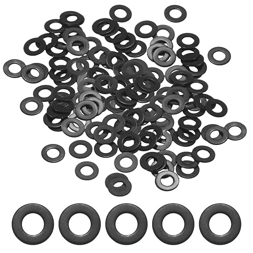 200-Pack M3 Flat Washers, Metric 7mm OD 0.5mm Thick 304 Stainless Steel Washers for Bolts Screws Nuts for Automotive/Machinery/Furniture, Flat Metal Washers [Black Galvanized]