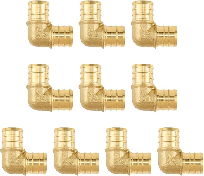 10 Pack 3/4" Brass Pipe Fitting PEX Elbow Fittings, Anti-Corrosion, Lead-Free, 5 Year Warranty, Multiple Certifications, Easy Installation - for PEX Tubing Pipe (3/4" Elbow, 10)