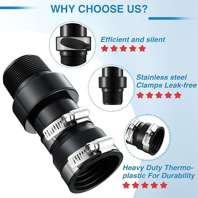 Tellingyou Sump Pump Check Valve Fits 1-1/2" or 1-1/4" Pipe, Check Valves with 2PCS Stainless Steel Hose Clamps, Spring Loaded Flapper for Sump Pump Life Expectancy Increase, Backflow Prevention