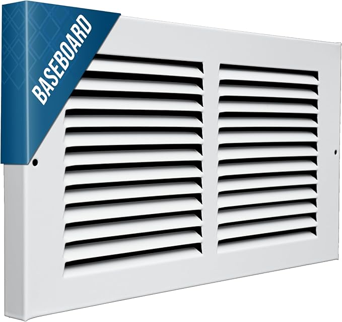 [2 Pack] Fits 14x6 Duct Opening | Steel Baseboard Return Air Grille by Handua | Vent Cover Grill | 7/8" Margin Turnback [Depth] to Fit Baseboard | White | Outer Dimensions: 15.75"W X 7.75 "H
