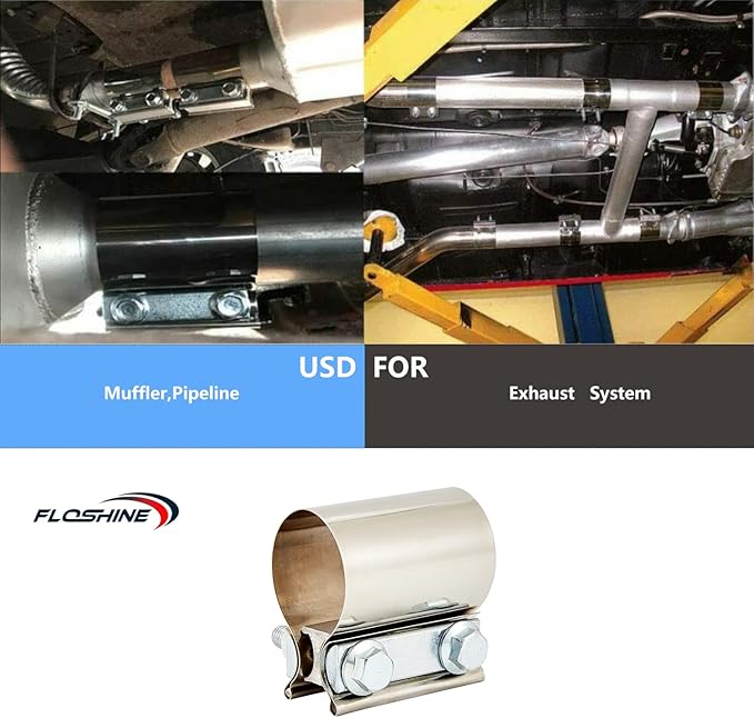 Butt Joint Band Clamps,Exhaust Muffler Clamp Exhaust Pipe Clamps Sleeve Stainless Steel (2, 2.25'')
