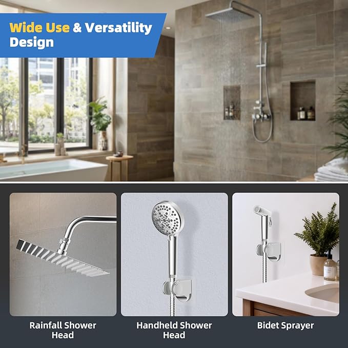 Hibbent All Metal 3 Pack Shower Head Flow Control Valve, G1/2 Brass Shut-off Valve with Metal Handle Lever, Shut OFF Water Flow Control Regulator for Handheld Shower, or Bidet Sprayer, Chrome