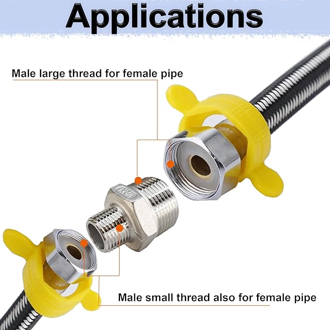 ZOUNI Reducing Hex Nipple, 304 Stainless Steel 1/2" NPT Male x 1/4" NPT Male Pipe Fitting Reducer Nipple Adapter 2000psi Reducer Straight Connector (2pcs, 1/2-1/4)