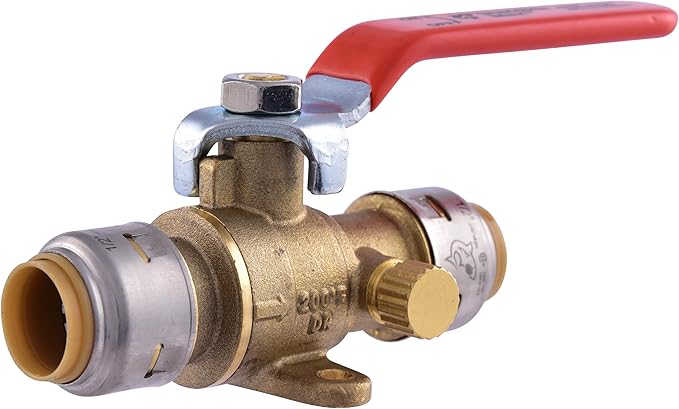 SharkBite Max 1/2 Inch Ball Valve with Drain Vent and Mounting Tab, Push to Connect Brass Plumbing Fitting, PEX Pipe, Copper, CPVC, PE-RT, HDPE, UR24615A