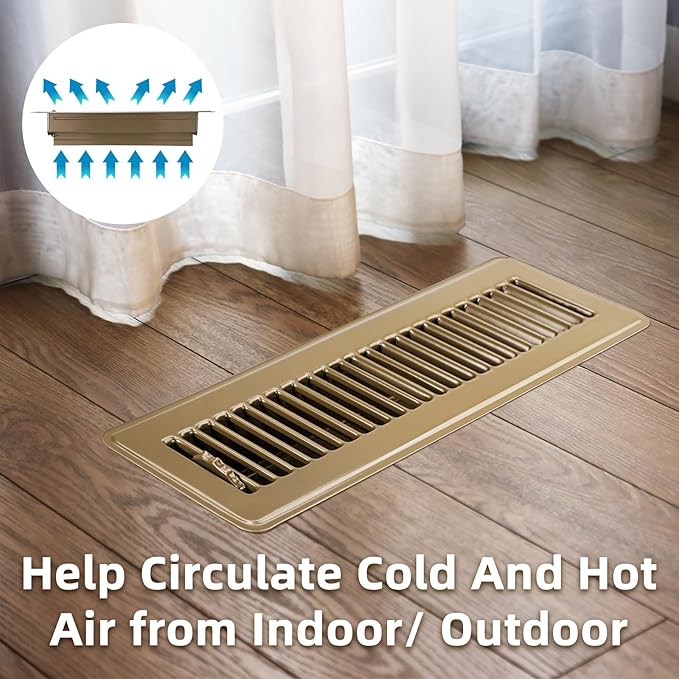 2x12 Floor Register 4 Pack - Heavy Duty Steel Floor Vent Covers with Adjustable Grille - Walkable Vent Covers for Home Floor and Sidewall - Register Vents HVAC Systems (Brown)