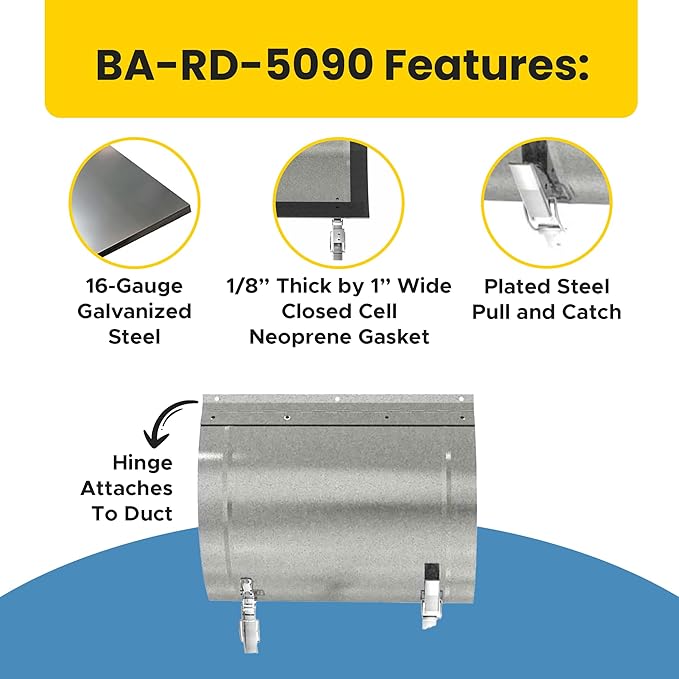 BEST 17″ x 13″ Round Duct Access Panel With Neoprene Gasket, 16-Gauge Steel HVAC Duct Access Door, Plated Steel Pull and Catch, Mill/Aluminum Finish, Economical Access to Round Ducts, BA-RD-5090