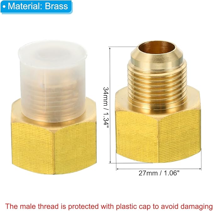 PATIKIL 5/8 Inch Female Flare (7/8"-14UNF) x 1/2 Inch Male Flare (3/4"-16UNF) Connector, SAE 45 Degree Flare Brass Adapter Flare Pipe Fitting for Air Gas Line Refrigeration HVAC