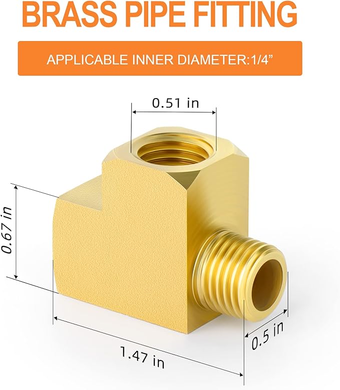 GASHER 1 Pcs Brass Tee Fitting, 1/4" FNPT x 1/4" FNPTx 1/4" MNPT Pipe Fittings, Male Run Tee