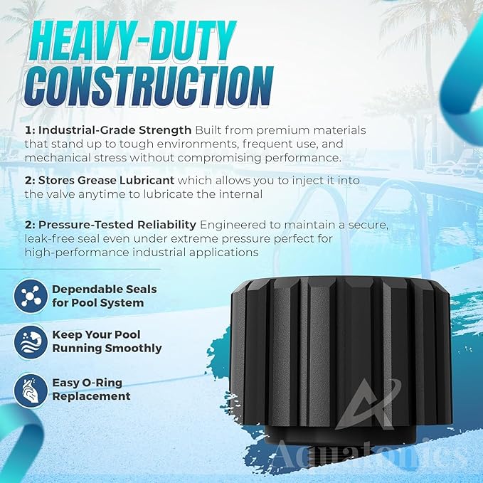 2133 Grease Cup Kit Compatible with Jandy Gray 2-Port, 3-Port Valve – 4-Pack Heavy Duty Grease Cups Replacement Part for Swimming Pool, SPA Valve – Easy to Replace