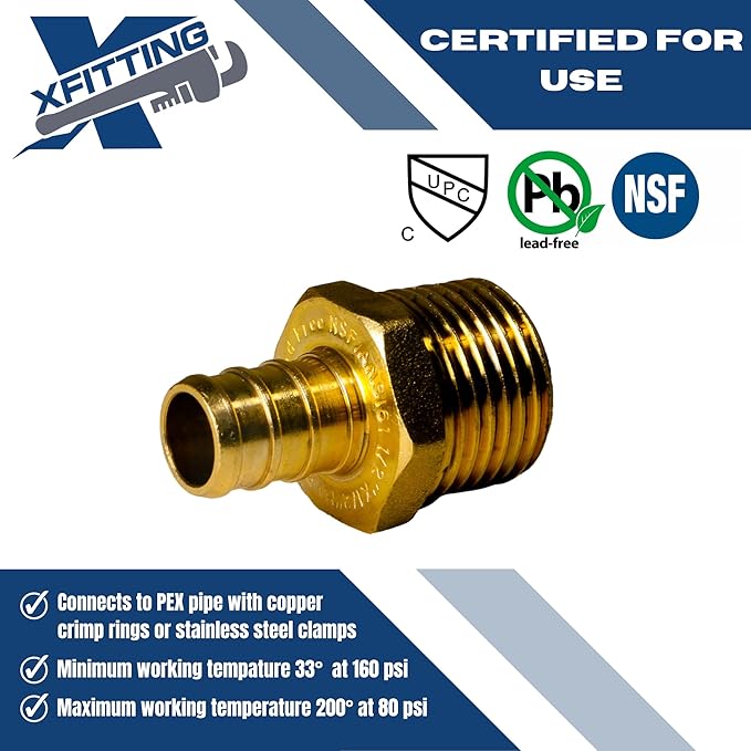 XFITTING 1/2 inch Pex x 1/2 inch Male NPT Adapter, 24-4-1=2X, 2 Pieces