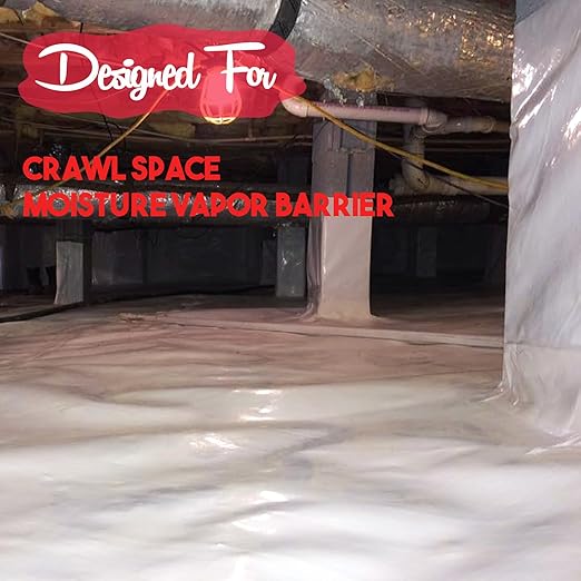 Vapor Barrier Tape, 7 Mil Polyethylene Tape Sealing Moisture Barrier Seam, Seal Tape for Crawl Space, Underlayment, Marine Use, White Insulation Tape, Waterproof, 6 Inch, 100 Foot Roll
