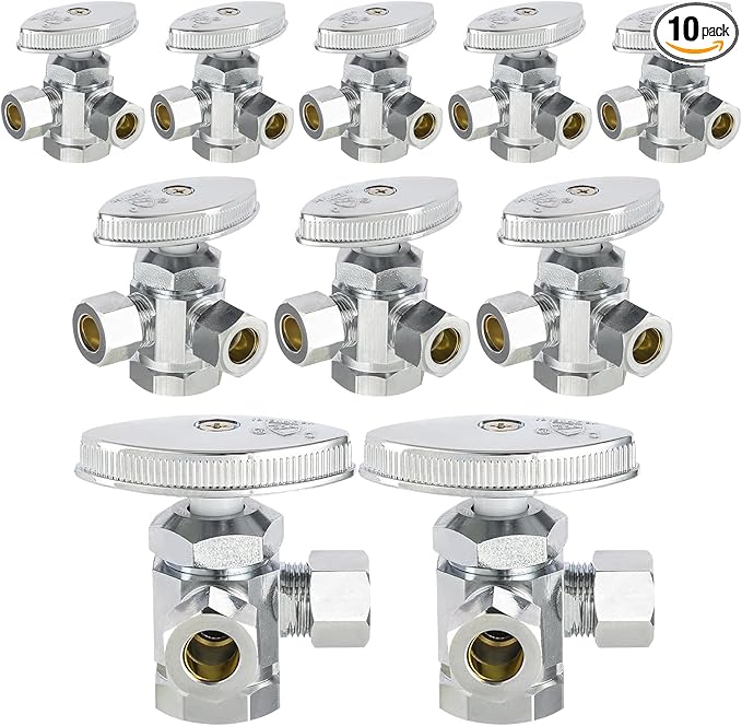 (Pack of 10) EFIELD Dual Compression Outlet Multi-Turn Angle Stop Valve,1/2" Fip Iron Pipe x (3/8 inch x 3/8 inch),Chrome Plated Brass (10),(VALVE189-10PCS)