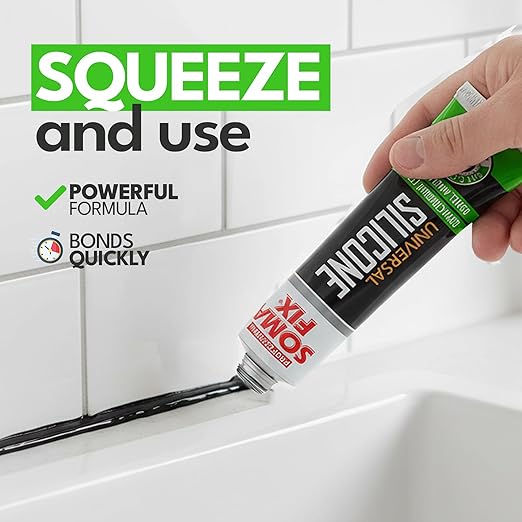 Silicone Caulk - Squeeze Tube Silicone Sealant for Wood, Kitchen, Bathroom, Sink, and Windows - Multi-Purpose & Waterproof (Black)