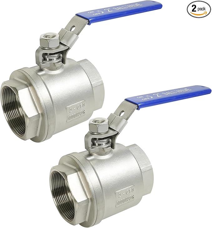 YADIAN 2 Pack 2'' Ball Valves NPT Female Stainless Steel 304 Full Port Ball Valve Heavy Duty 2 inch Shut Off Valve for Water, Oil, and Gas with Locking Device, 1000 WOG