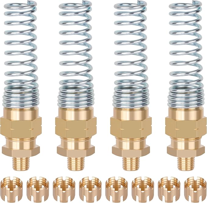 4 Pack Brass DOT 3/8 Hose x 1/4” Male Connector Fitting with 8 Pack Sleeve Tube, Air Brake Hose End Fitting for Air Brake Systems