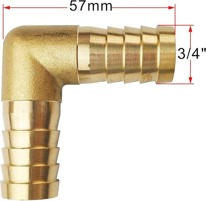 2PCs 3/4" Brass Hose Barb Fitting 90 Degree Elbow Barbed Splicer Mender Union Fitting with 4PCs Hose Clamp for Oil Water Air