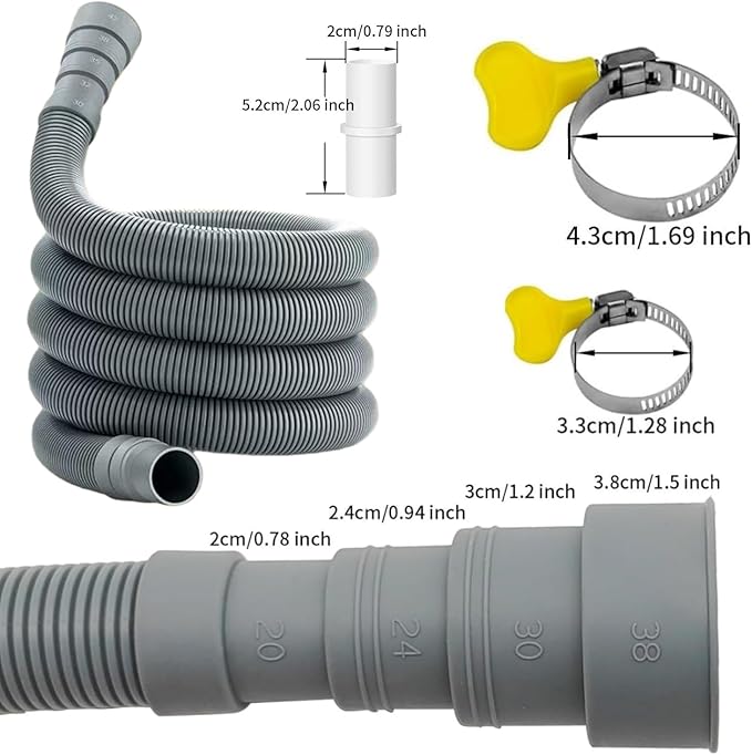 Universal Washing Machine Drain Hose Kit, 10FT Extra Long with U-Bend Bracket & 4 Clamps, for Washer Dishwasher Dehumidifier Sink RV