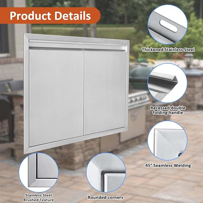 JIE JIN BBQ Access Door 24" W X 24" H Outdoor Kitchen Doors Double Doors Thickened 304 Stainless Steel Outdoor Kitchen Accessories Door for Indoor/Outdoor Kitchen Outdoor Cabinet BBQ Island