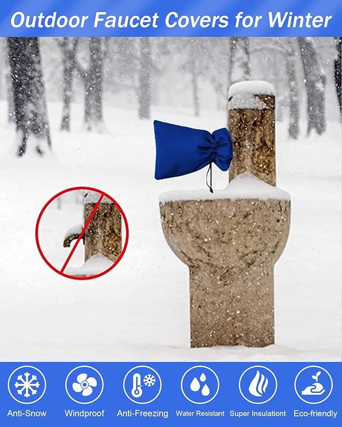 Outdoor Faucet Covers for Winter, POROLIR 8.3" H x 6.7" W Thicker Insulation Faucet Cover for Winter Hose Bib Insulated Faucet Sock Spigot Covers Freeze Protection Blue (2-Pack)