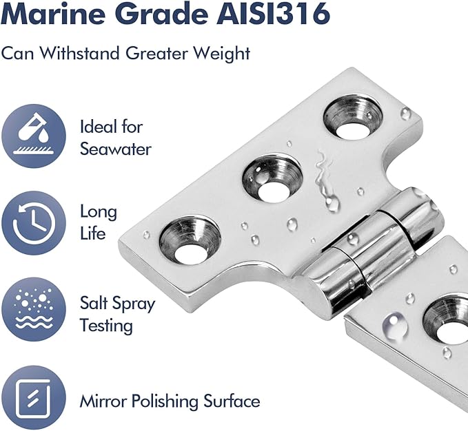Boat T Type Hinge, Marine Grade Stainless Steel 316 Heavy Duty Strap Butt Hinge Durable Marine Applications for Hatch, Cabinet, Gate, and Door