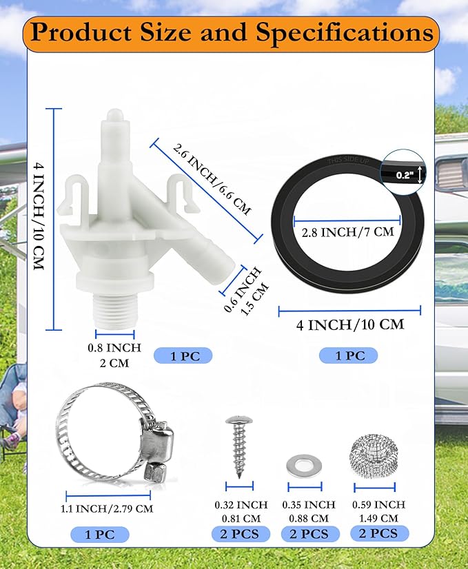 Upgraded RV Toilet Water Valve Replacement Kit Compatible with RV Toilet 300, 310, 320, Includes 385311641 Water Valve & 385311658 Toilet Seal, for Camper/Travel Trailers Pedal-Flush Toilet
