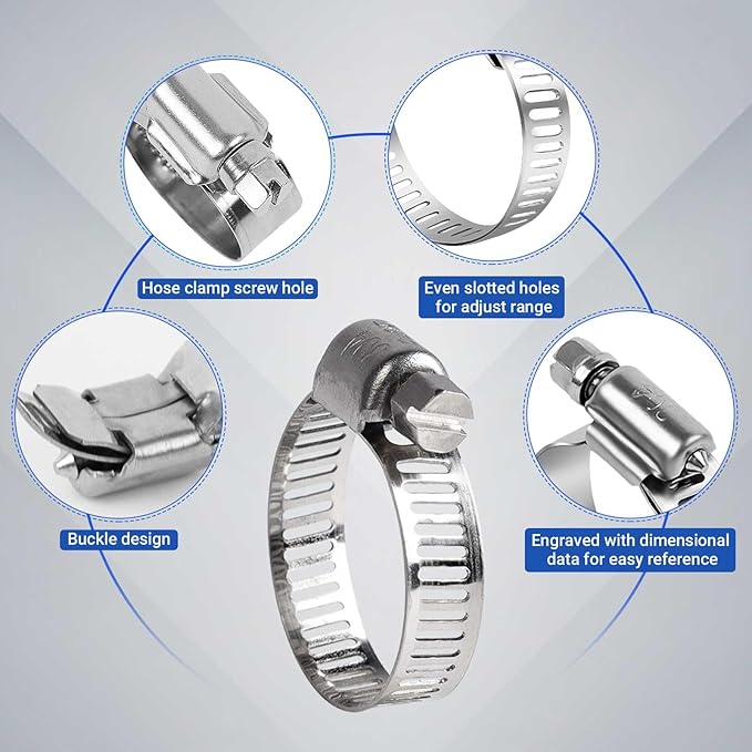 22 Pack Stainless Steel Hose Clamps - Adjustable 5/8" - 1" (16-25mm) Worm Gear Hose Clamps with 2pcs Socket Wrench for Plumbing,Automotive And Mechanical Application