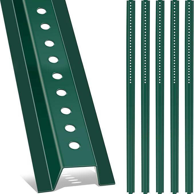 Gisafai 6 Pack 6 ft Tall U Channel Sign Steel Post with Green Enamel Coating Heavy Duty Metal Sign Post with Pre Drilled Holes for Easy Mounting