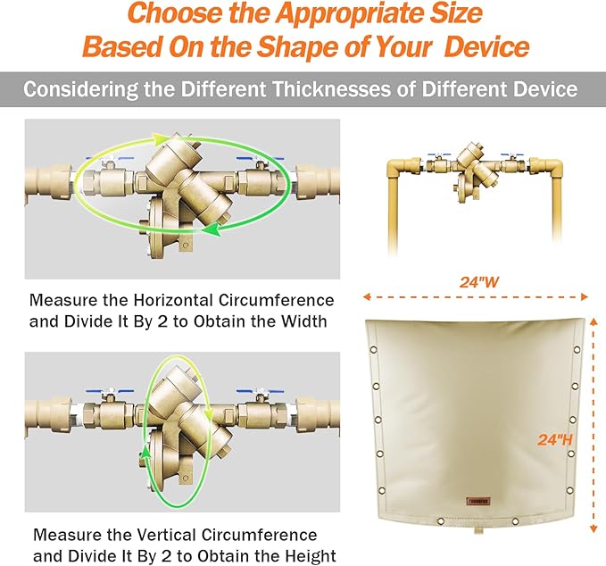 TOHONFOO 3-Way Opening Backflow Preventer Pipe Insulation Cover (5F) - Irrigation Sprinkler Valve - Water Well Pump - Sturdy 5 Layers for Winter Freeze Protection (24" W x 24" H, Beige)