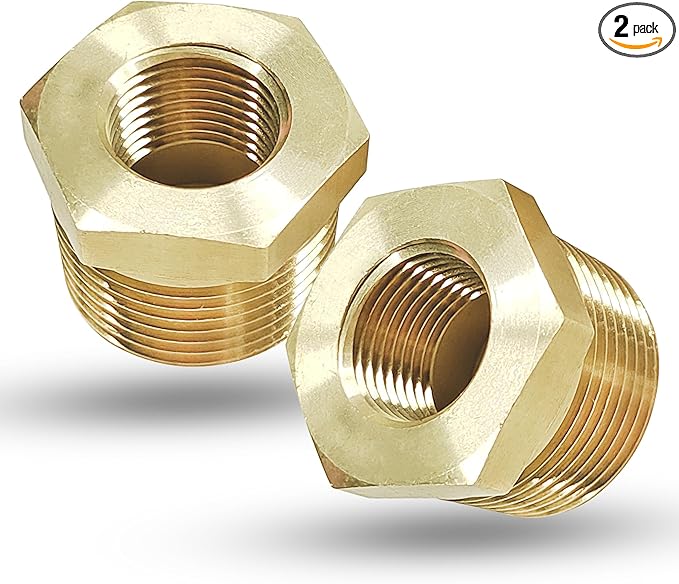2 Pcs Brass 3/4" Male to 3/8" Female Reducer Bushing, 3/4 Inch Male to 3/8 Inch Female NPT Pipe Fitting Reducing Adapter Tube Connector Convert (3/4" MNPT x 3/8" FNPT)