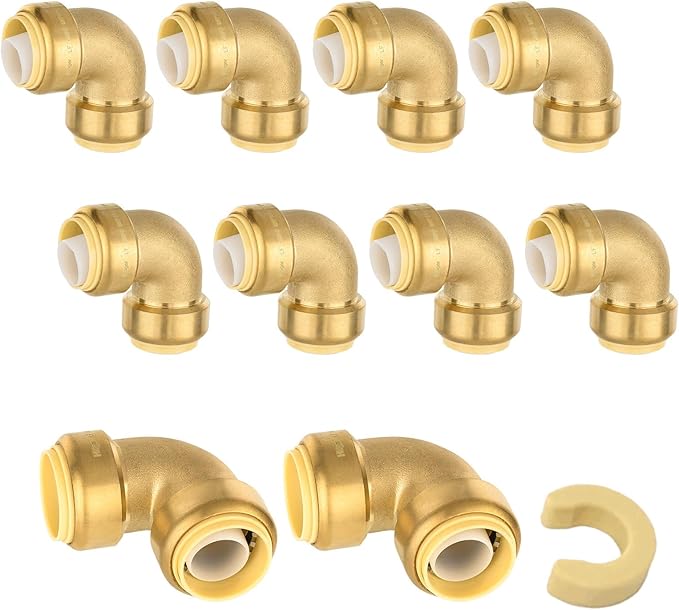 (Pack of 10) Niikappu 3/4 Inch x 3/4 Inch Elbow Brass Fitting, Push to Connect Brass Plumbing Fitting, PEX, Copper, CPVC, PE-RT Pipes