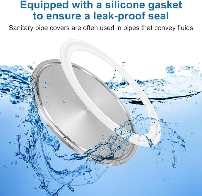 uxcell 2set Stainless Steel Sanitary Fitting Clamp End Cap 4" (106mm) Solid Tube End Cap with Silicone Gasket for Food Beverage Cosmetics Factory Pipes
