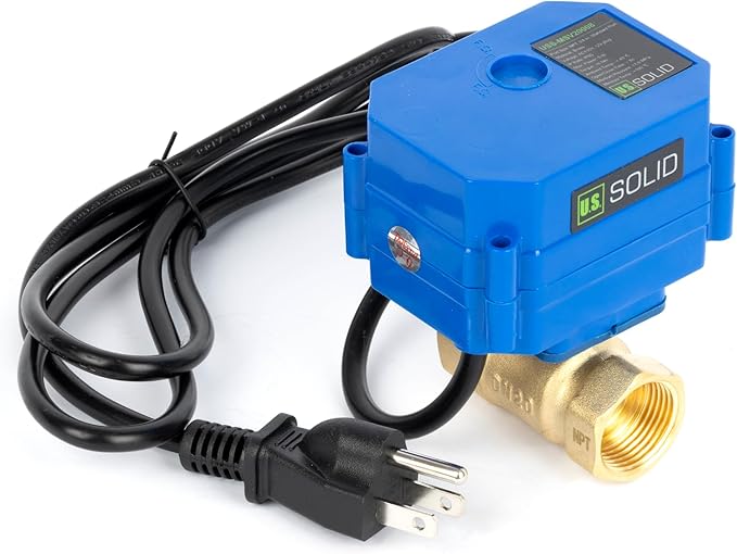 U.S. Solid 3/4" NPT Motorized Ball Valve with US Plug 110VAC Brass Electrical Ball Valve,Auto Return, Normally Closed, IP65