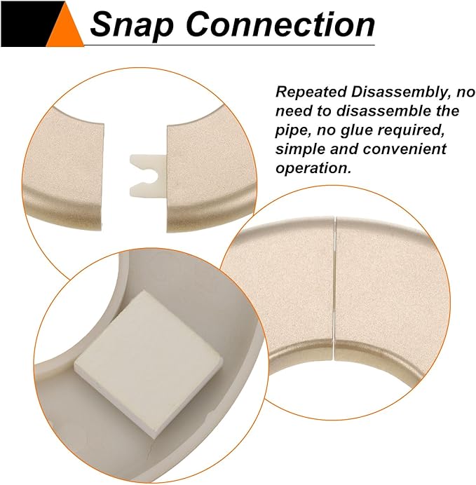 HARFINGTON 2pcs Wall Split Flange 11mm/0.4" Self-Adhesive Plumbing Cover Plates ABS Plastic Round Escutcheon Plate Buckle Design for Water Pipe Bathroom Kitchen Decoration, Gold Tone