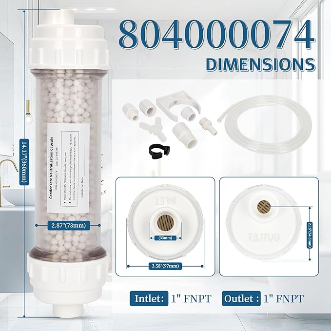 Replacement for Rinnai 804000074 Condensate Neutralizer Kit, 804000074 Neutralizer Kit with Chrome, Corrosion Protection for Tankless Water Heaters, Acid Condensate Neutralizer with Wall Installation
