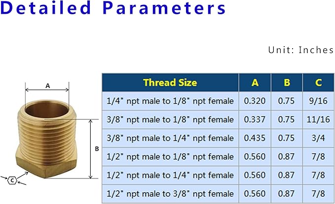 1/2" NPT Male x 3/8" NPT Female Brass Bushing Reducer Adapter Reducing Pipe Fitting 5pcs 1200 PSI