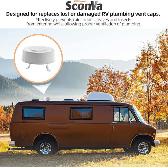 40034 RV Roof Vent Cap with Spring Tension Attachment Fits Up to 2" Plumbing Vent Pipe, Replaces Lost or Damaged Trailer, Camper, Motorhome, RV Plumbing Vent Cover - White