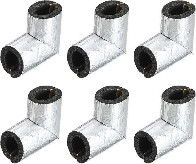 PATIKIL 1" Elbow Insulation Tubing, 6Pcs Self Adhesive Water Pipe Insulation Tube Foam Tubes Sleeve Cover Wrapping with Aluminum Foil for Heat Preservation Freeze Protection, Black