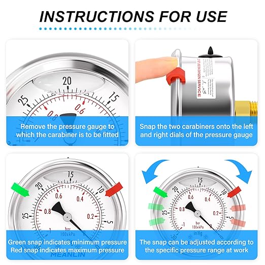 MEANLIN MEASURE -30inHG~0Psi Vacuum Gauge Stainless Steel Liquid Filled 1/4" NPT 2" FACE DIAL for Air Compressor HVAC Negative Pressure Hand Pump Pool Center Back Mount with Hex Bushing and 2PCS Snaps