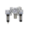 PneumaticPlus SAU200A-N02G-MEP - Dual Air System 1/4" NPT - Compressed Air Filter, Pressure Regulator & Lubricator w/Additional Free Air Port 1/4" NPT - Manual Drain, Metal Bowl
