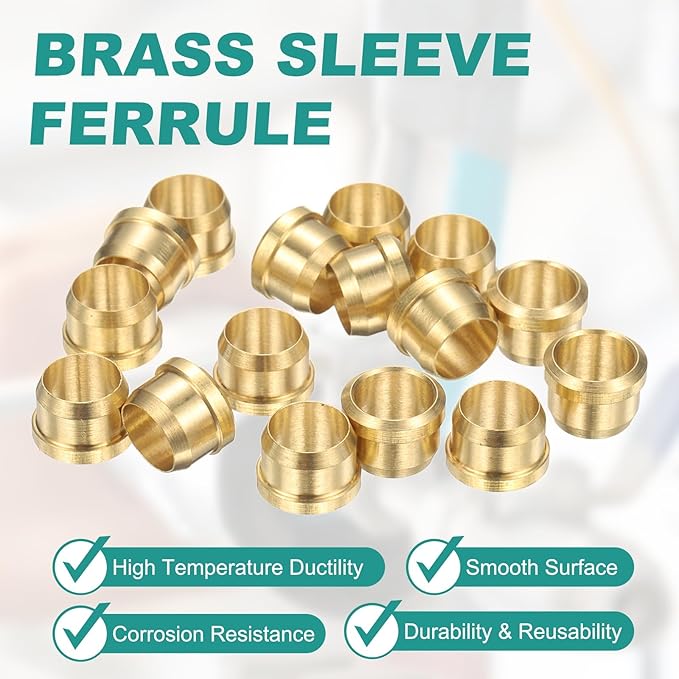 PATIKIL 8 mm OD Tube Compression Sleeves Ferrules, 16 Pack Brass Ferrule Compression Fittings for Water Oil Air Pipes