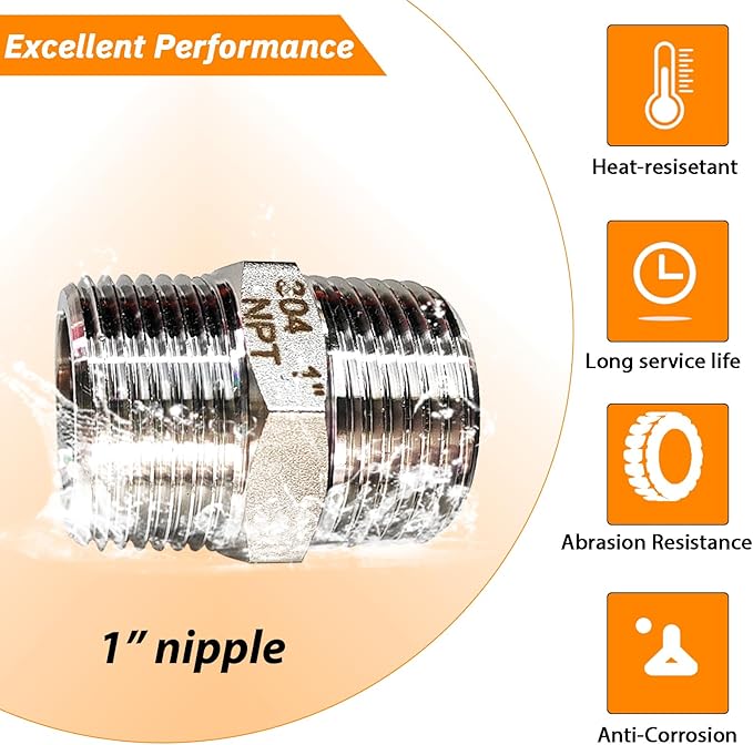 4PCS Hex Stainless Steel Nipple 1"NPT Male X 1" NPT Male Pipe Fitting 1 inch Stainless Steel Pipe Nipples Male Pipe Adapter Fittings Heavy Equal Nipples Connectors
