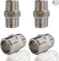 4PCS Hex Nipple 1/2" Male x 1/2" Male Pipe Fittings, 304 Stainless Steel 1/2 inch NPT Male Threaded Pipe Adapter Fittings Equal Nipples Connectors, Male Straight Connector Pipe Fitting