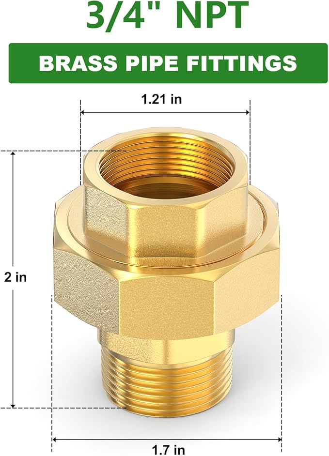 TAISHER 1PCS Brass Union，3/4" NPT Male x 3/4" NPT Female Brass Pipe Fitting